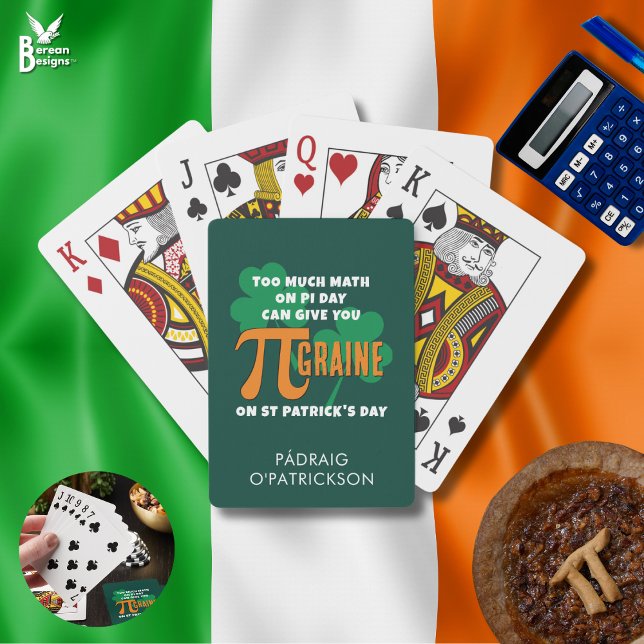 Jeu De Cartes Humour 14 mars 17 Jour de Pi Saint-Patrick (Fun COMBINED PI DAY & ST PATRICK'S DAY Playing Cards with CUSTOMIZABLE name. Ideal favor gift )