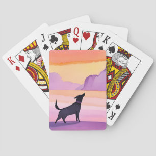 Jeu De Cartes Hurlement de chien   Silhouette de chien noir à l'