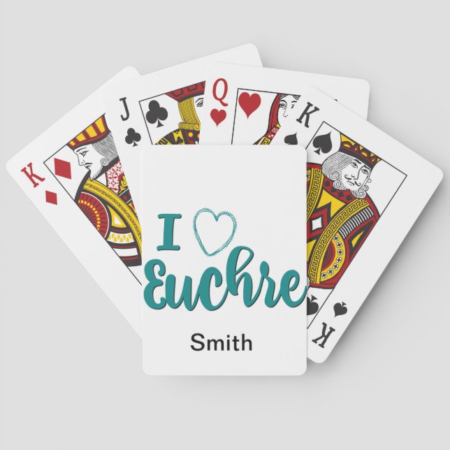 Jeu De Cartes I Love Euchre Personnalisé Lettré Design (dos)