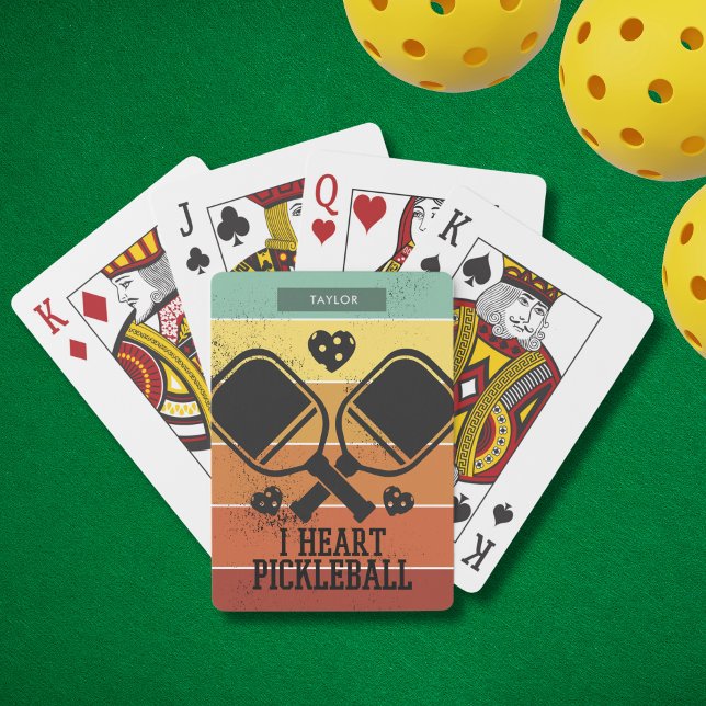 Jeu De Cartes I Love Pickleball Retro Stripes Monogramme Nom (Personalize with a Name. Ideal for the pickleballer in your life)