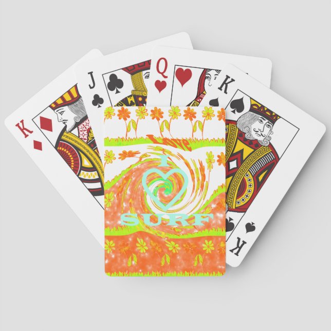 Jeu De Cartes I Love Surf : Belle Florale avec Cool Texte Art (dos)