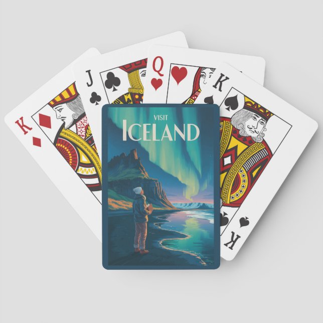 Jeu De Cartes Iceland Northern Lights Illustration Travel Art Vi (dos)