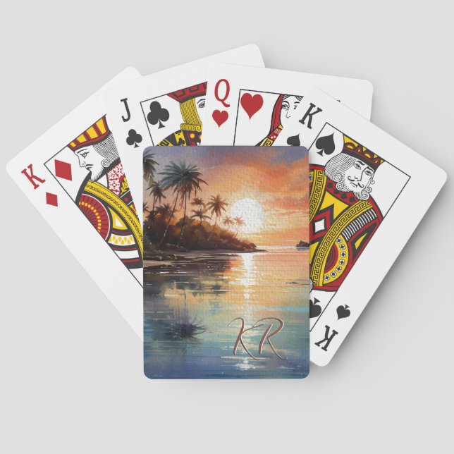 Jeu De Cartes Ile tropicale Ocean Beach Initiales (dos)