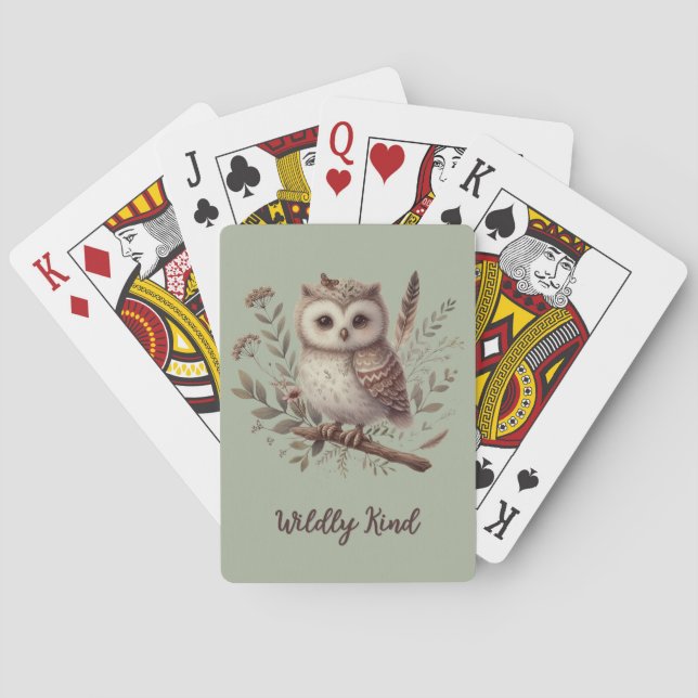 Jeu De Cartes Illustration botanique de chouette fantaisiste de  (dos)