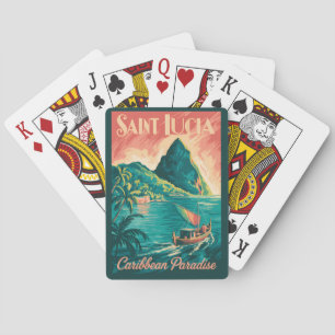 Jeu De Cartes Illustration de bateau à Sainte-Lucie Art de voyag