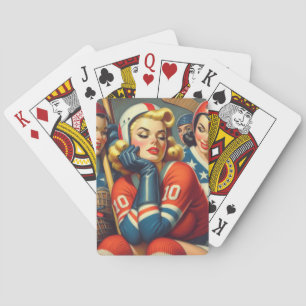 Jeu De Cartes Illustration de filles de hockey vintage