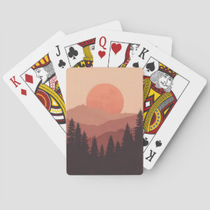 Jeu De Cartes Illustration de la forêt de montagne au coucher du