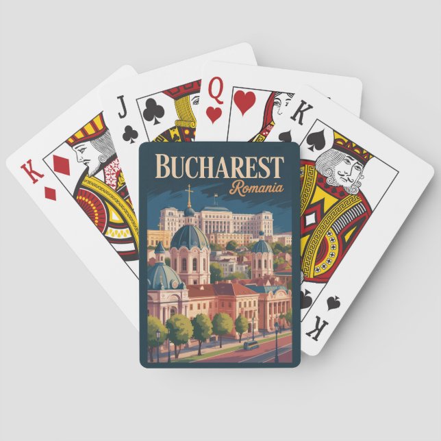Jeu De Cartes Illustration de la skyline de Bucarest Art de voya (dos)
