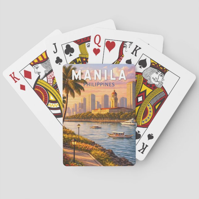 Jeu De Cartes Illustration de la skyline de Manille Philippines  (dos)