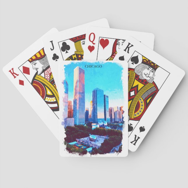 Jeu De Cartes Illustration de peinture aquarelle de Chicago Illi (dos)