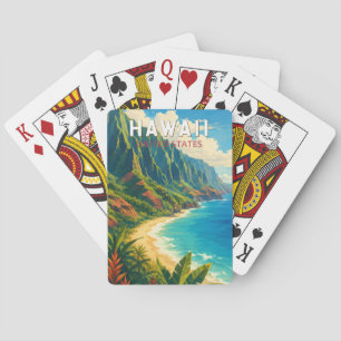 Jeu De Cartes Illustration de voyage à Hawaii Art vintage