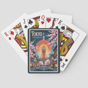 Jeu De Cartes Illustration de voyage à Tokyo au Japon Style Vint