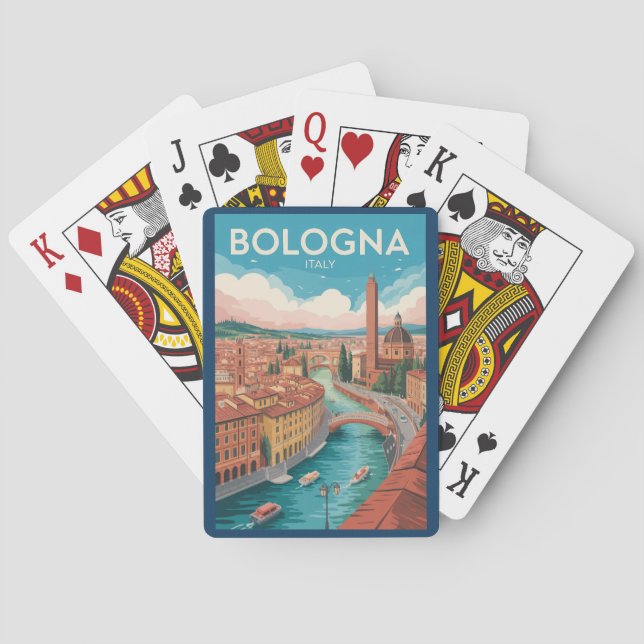 Jeu De Cartes Illustration de voyage artistique vintage de Bolog (dos)