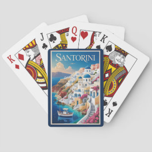 Jeu De Cartes Illustration de voyage d'art vintage de Santorin G