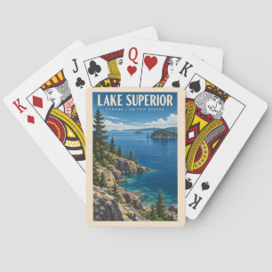 Jeu De Cartes Illustration de voyage du lac Supérieur Art vintag