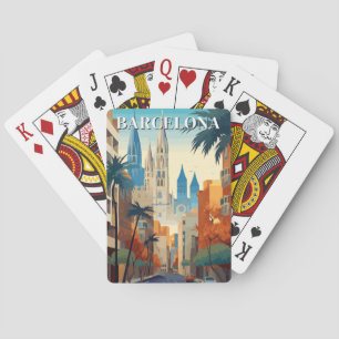 Jeu De Cartes Illustration de voyage rétro à Barcelone