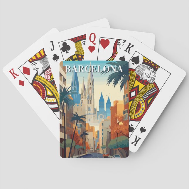 Jeu De Cartes Illustration de voyage rétro à Barcelone (dos)