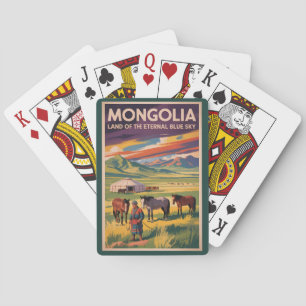 Jeu De Cartes Illustration de voyage rétro de yourte de chevaux 