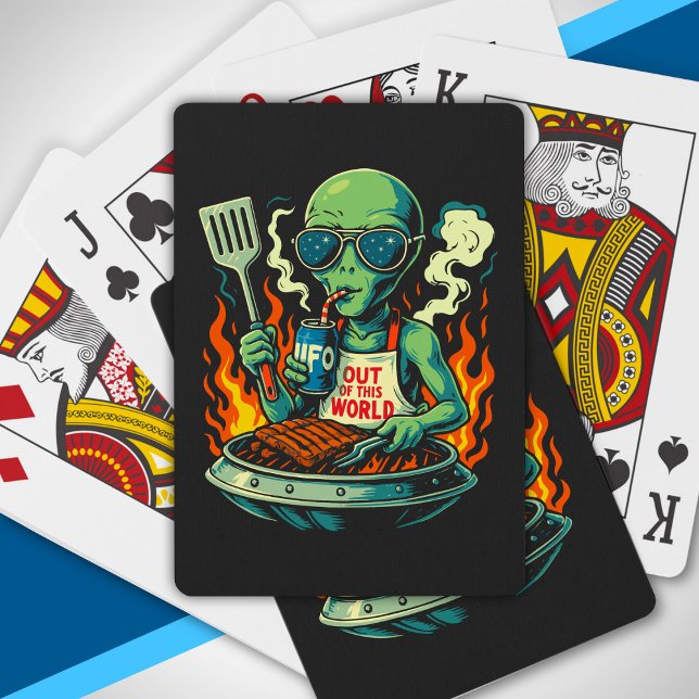 Jeu De Cartes Illustration drôle de barbecue d'extraterrestre ré (Créateur téléchargé)