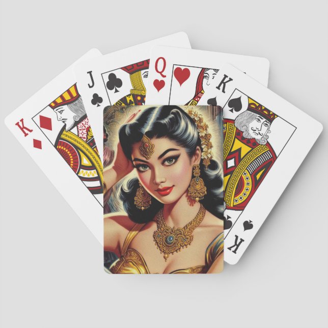 Jeu De Cartes Illustration d'une femme indienne vintage (dos)