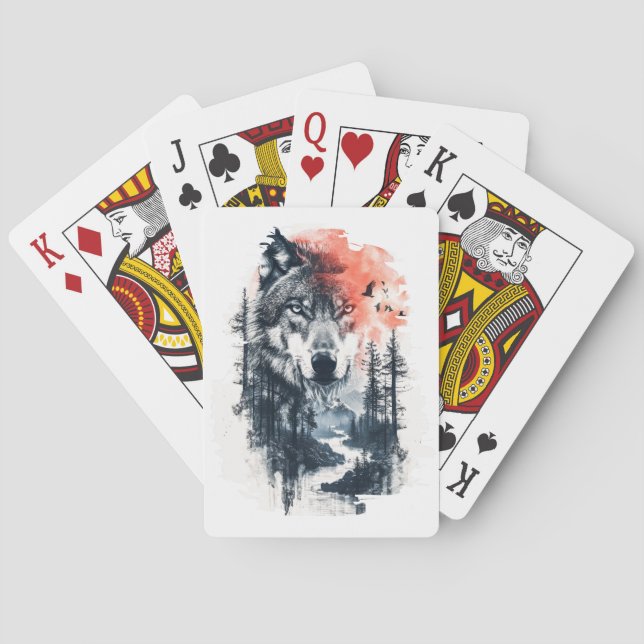 Jeu De Cartes Illustration Duo Tone Wolf (dos)