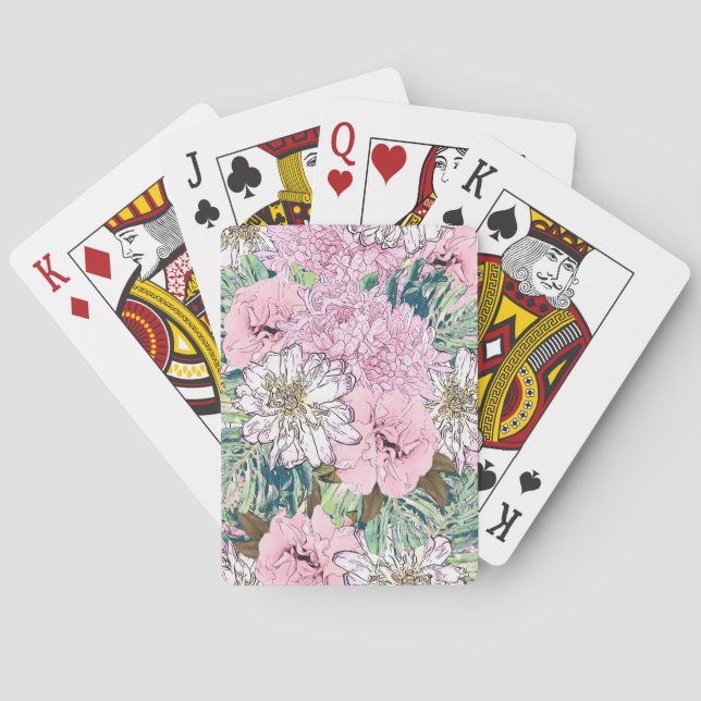 Jeu De Cartes Illustration florale rose et blanche de mignonne f (dos)
