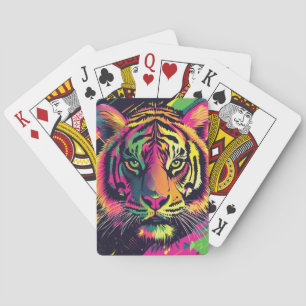 Jeu De Cartes Illustration Pop Art Tiger avec des couleurs néon