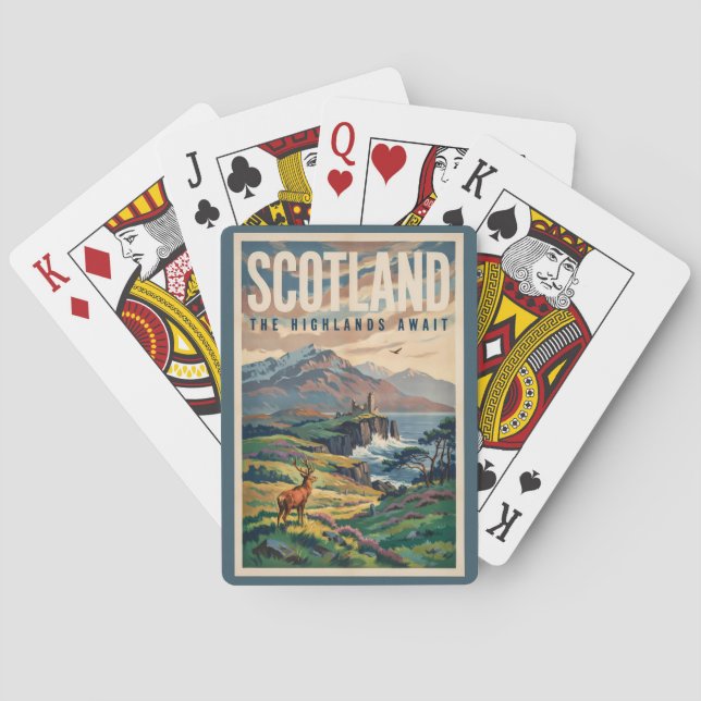 Jeu De Cartes Illustration Rétro de Cerf des Highlands Écossais (dos)