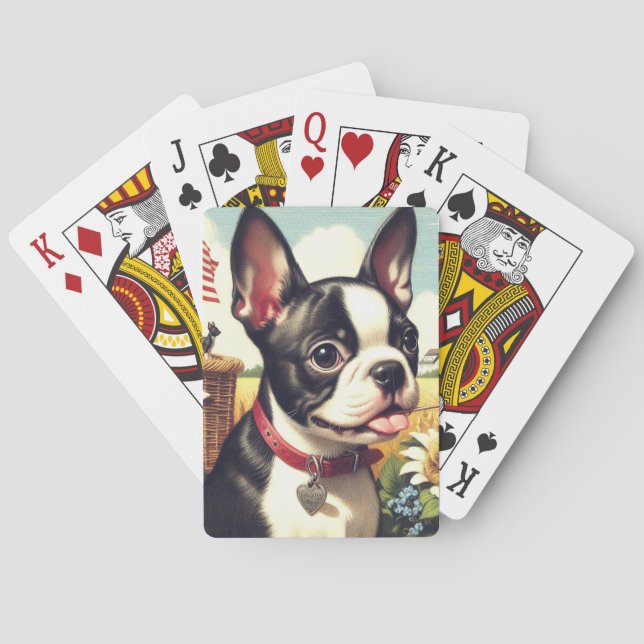 Jeu De Cartes Illustration vintage Boston Terrier (dos)