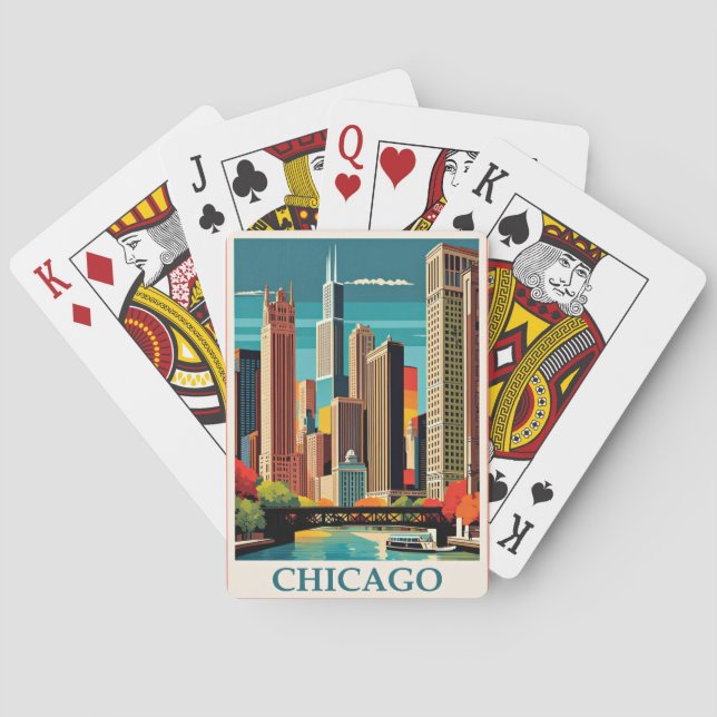Jeu De Cartes Illustration Vintage de Chicago (dos)