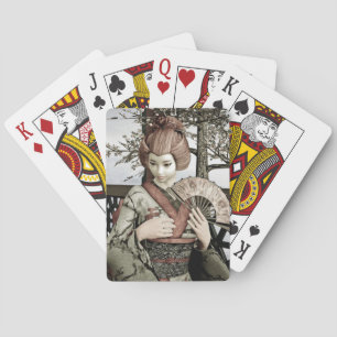 Jeu De Cartes Illustration vintage d'un éventail de geisha en ki