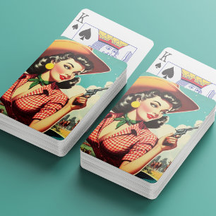 Jeu De Cartes Illustration vintage Pulp Cowgirl