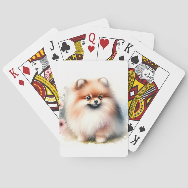 Jeu De Cartes Image d'aquarelle mignonne Pomeranian (dos)