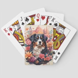 Jeu De Cartes imaginaire floral 3D Bernese Mountain Dog Birds Vi