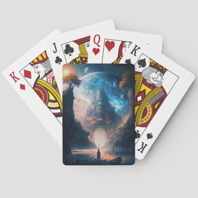 Jeu De Cartes Imaginaire futuriste Château Paysage Jouer Cartes (dos)