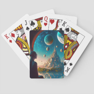 Jeu De Cartes Imaginaire futuriste Château Paysage Jouer Cartes