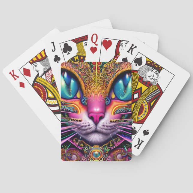 Jeu De Cartes Imaginaire psychédélique Chat Caractère Portrait (dos)