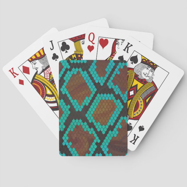 Jeu De Cartes Impression Brown et Turquoise de serpent (dos)