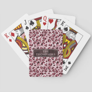 Jeu De Cartes Impression d'animal Léopard Rose avec Faux Feuille
