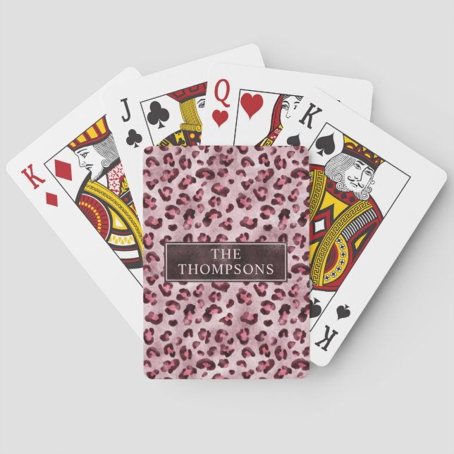 Jeu De Cartes Impression d'animal Léopard Rose avec Faux Feuille (dos)