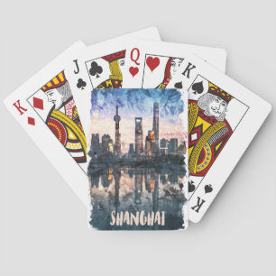Jeu De Cartes Impression d'art aquarelle de la skyline de Shangh