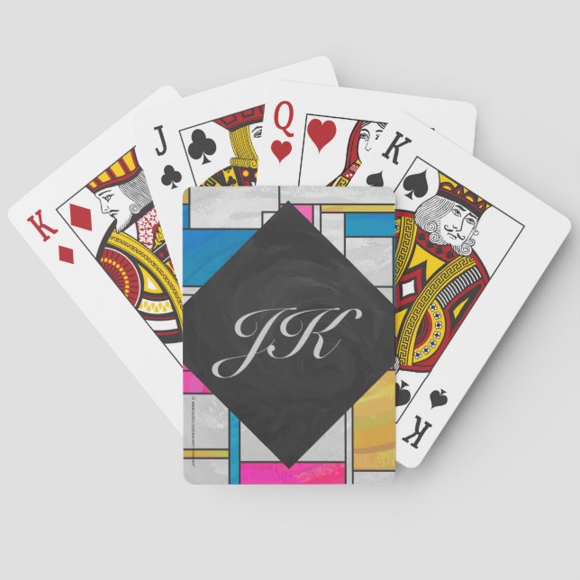 Jeu De Cartes Impression jaune rose bleu de Mondrian (dos)