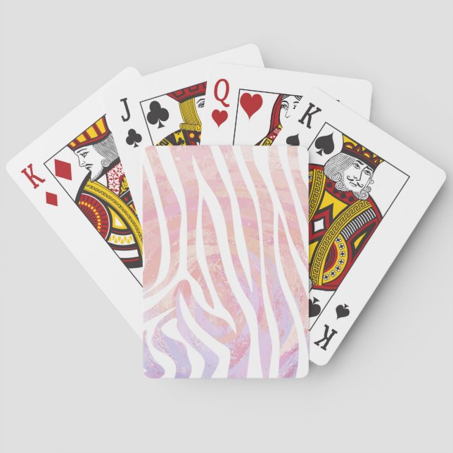 Jeu De Cartes Impression rose et blanc Zebra (dos)