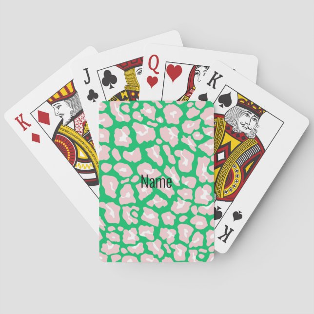 Jeu De Cartes Imprimé guépard rose et vert en jouant (dos)