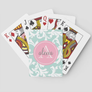 Jeu De Cartes Imprimer la menthe et le Damas monogramme rose