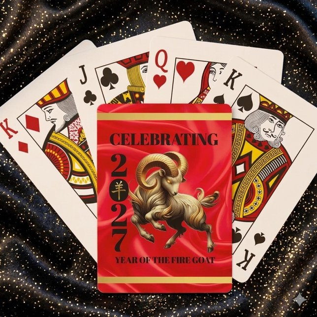 Jeu De Cartes Incroyable année chinoise du Chèvre de Feu Rouge O (Stunning Red & Gold Chinese Year of the Fire Goat 2027 Playing Cards Cover Photo)