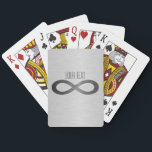 Jeu De Cartes Infinity Symbol On Faux Metal Texture by STaylor<br><div class="desc">Infinity symbol on brushed metal texture poker playing cards. Delete or change sample text, font, font color, font size to your choice. Images can be rotated, deleted or re-sized.</div>