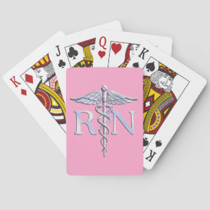 Jeu De Cartes Infirmière diplômée IR Caducée sur décoration rose
