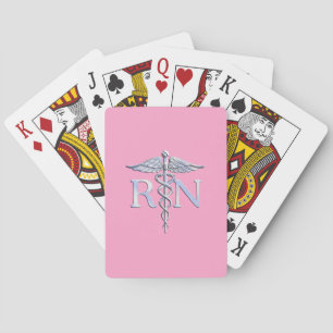 Jeu De Cartes Infirmière inscrite RN Caduceus sur Pastel Pink