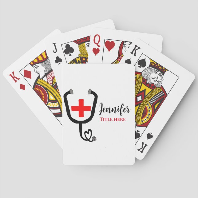 Jeu De Cartes Infirmière médecin rouge plus stéthoscope ajouter  (dos)